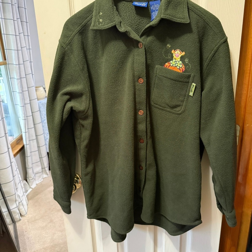 VTG 90s Disney Store Tigger Fleece L Shacket Shirt Jacket Green Embroidered Fall - Picture 8 of 11